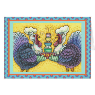 TURKEYS IN KITCHEN THANKSGIVING WENSKAART Vers