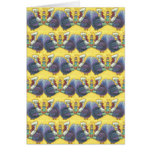 TURKEYS IN KITCHEN THANKSGIVING WENSKAART Vers