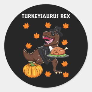 Turkeysaurus Rex Thanksgiving Day Dinosaur Kalkoen Ronde Sticker