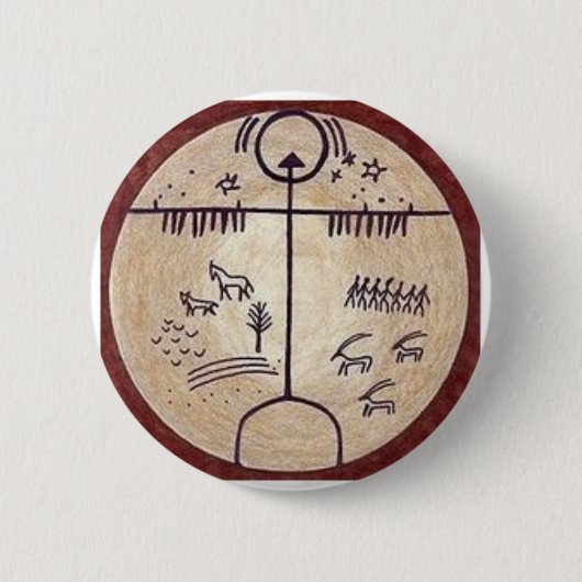 Turkic Shaman Drum Ronde Button 5,7 Cm (Voorkant)