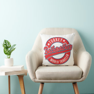 Turkije backpacker world traveler retro logo. kussen