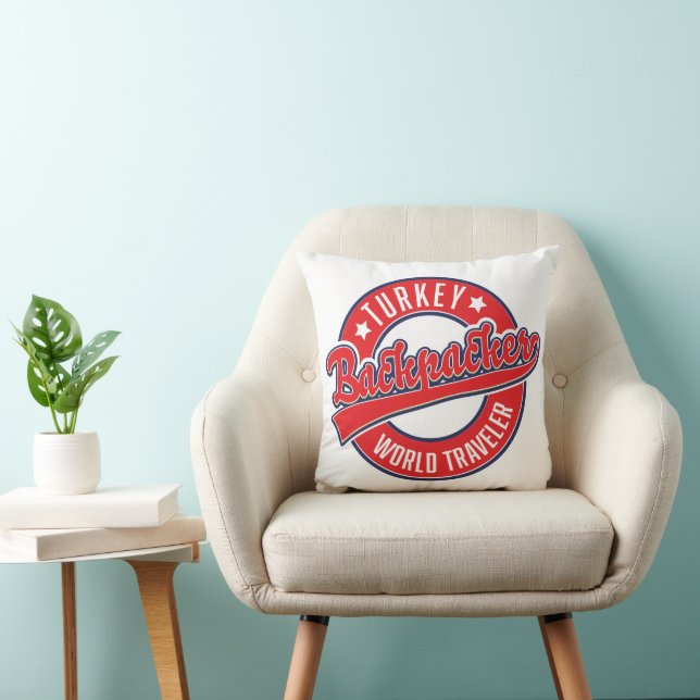 Turkije backpacker world traveler retro logo. kussen (Stoel)