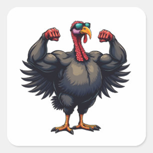 Turkije Bodybuilding Thanksgiving Dag Gym Workout Vierkante Sticker