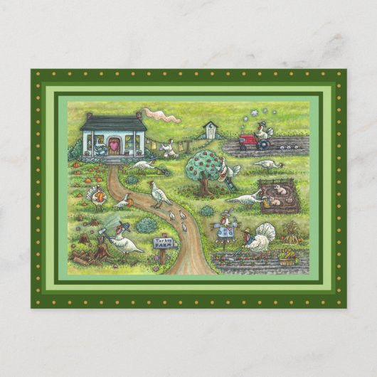 TURKIJE BOERDERIJ, HUMOROUS LAND THANKSGIVING BRIEFKAART (Voorkant)
