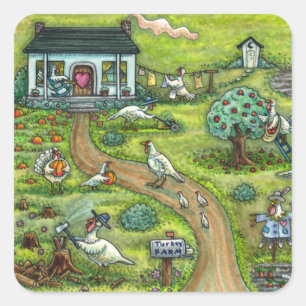 TURKIJE BOERDERIJ, HUMOROUS LAND THANKSGIVING HOUS VIERKANTE STICKER