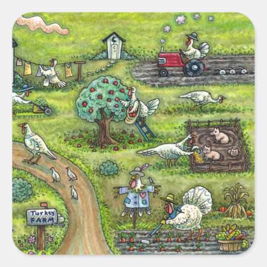 TURKIJE BOERDERIJ, HUMOROUS LAND THANKSGIVING PIGS VIERKANTE STICKER (Voorkant)