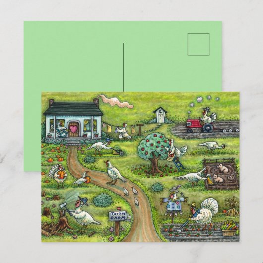 TURKIJE BOERDERIJ, HUMOROUS LAND THANKSGIVING VOGE FEESTDAGENKAART (Voorkant / Achterkant)