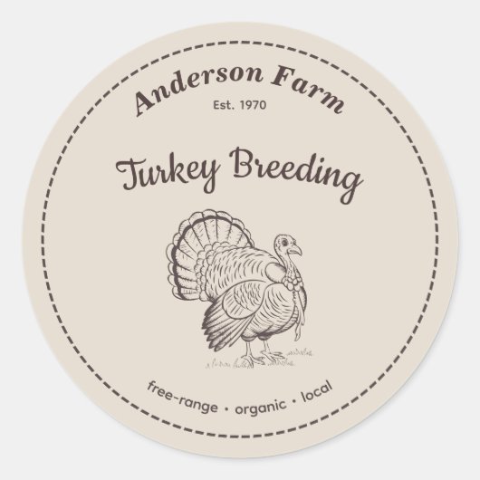 Turkije Boerderij Label Bruine Sticker (Voorkant)