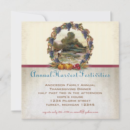  Turkije Boerderij Thanksgiving Diner Uitnodiging (Voorkant)