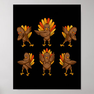 Turkije Dabbing Dancing Thanksgiving Day Fun Herfs Poster