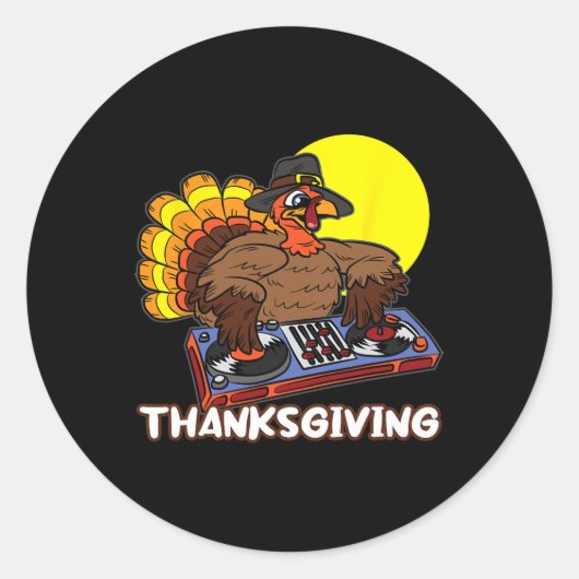 Turkije DJ Thanksgiving Day Cool Herfst Dance Musi Ronde Sticker (Voorkant)