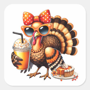 Turkije Drink koffiescherm Thanksgiving Turkije Da Vierkante Sticker