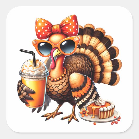 Turkije Drink koffiescherm Thanksgiving Turkije Da Vierkante Sticker (Voorkant)
