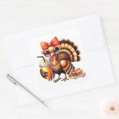Turkije Drink koffiescherm Thanksgiving Turkije Da Vierkante Sticker (Envelop)