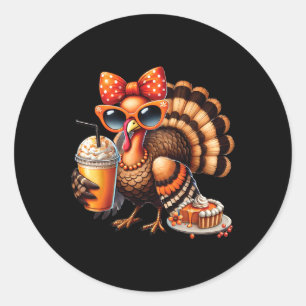 Turkije Drink koffiescherm Thanksgiving Womens Tou Ronde Sticker