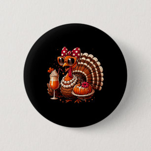 Turkije Drinkt Koffie Boog Thanksgiving Vrouwen Tu Ronde Button 5,7 Cm