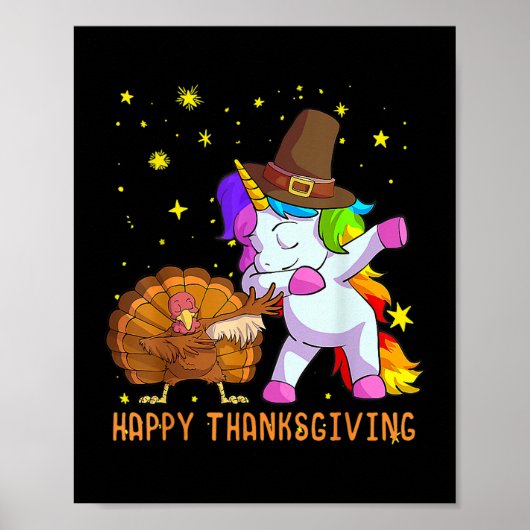 Turkije Eenhoorn Dansen Grappige Thanksgiving Meis Poster (Voorkant)
