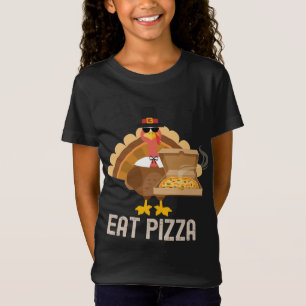 Turkije eet Pizza Adult Vegan Kinder Funny Thanksg T-shirt