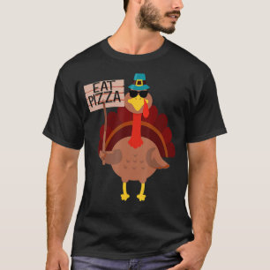 Turkije eet Pizza Adult Vegan Kinder Funny Thanksg T-shirt