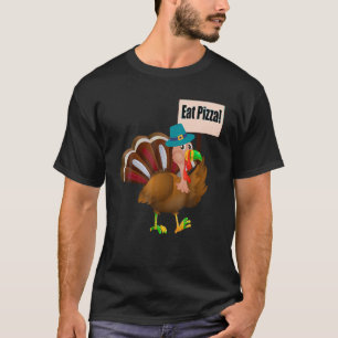 Turkije eet Pizza Adult Vegan Kinder Funny Thanksg T-shirt