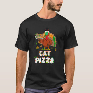 Turkije eet Pizza Adult Vegan Kinder Funny Thanksg T-shirt
