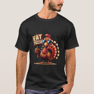 Turkije eet Pizza Adult Vegan Kinder Funny Thanksg T-shirt