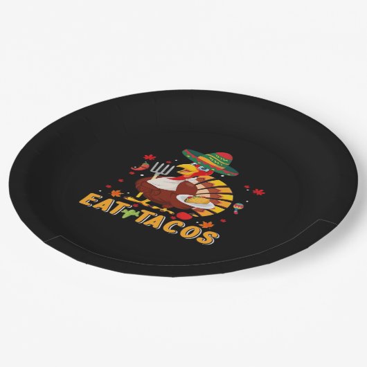 Turkije Eet tacos Grappige Mexicaanse Thanksgiving Papieren Bordje (Gekanteld)