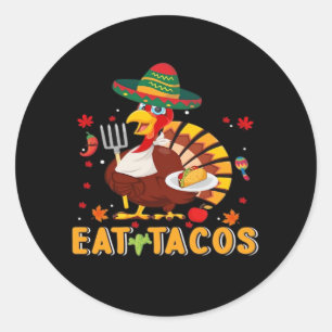 Turkije Eet tacos Grappige Mexicaanse Thanksgiving Ronde Sticker