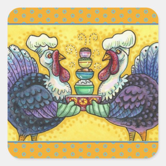 TURKIJE EN ALLE FIXINEN, GROTE THANKSGIVING VOGELS VIERKANTE STICKER (Voorkant)