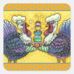 TURKIJE EN ALLE FIXINEN, GROTE THANKSGIVING VOGELS VIERKANTE STICKER