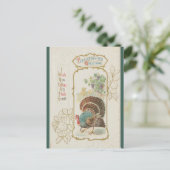  Turkije en groene bladeren Thanksgiving Briefkaart (Staand voorkant)