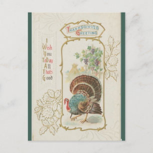  Turkije en groene bladeren Thanksgiving Briefkaart