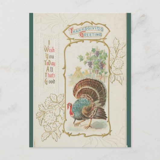  Turkije en groene bladeren Thanksgiving Briefkaart (Voorkant)
