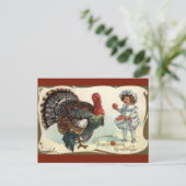  Turkije en kind met appels Thanksgiving Briefkaart (Staand voorkant)