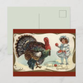  Turkije en kind met appels Thanksgiving Briefkaart (Voorkant / Achterkant)
