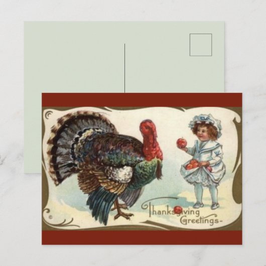  Turkije en kind met appels Thanksgiving Briefkaart (Voorkant / Achterkant)