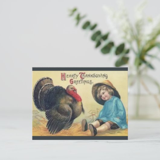  Turkije en kind met Pet Thanksgiving Briefkaart (Staand voorkant)