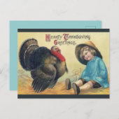  Turkije en kind met Pet Thanksgiving Briefkaart (Voorkant / Achterkant)