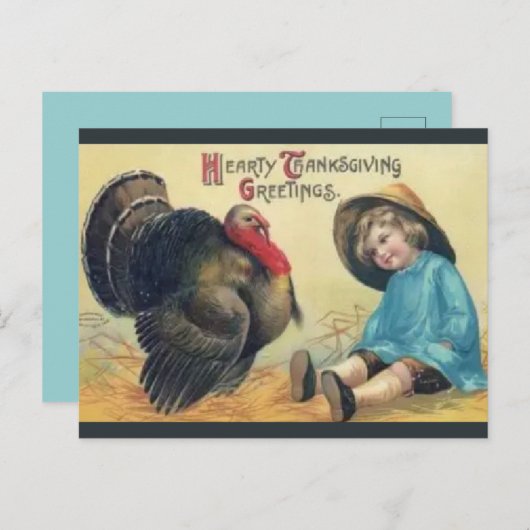  Turkije en kind met Pet Thanksgiving Briefkaart (Voorkant / Achterkant)