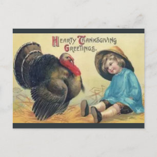 Turkije en kind met Pet Thanksgiving Briefkaart