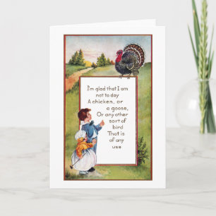 Turkije en Kinder Vintage Thanksgiving Feestdagen Kaart
