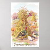 Turkije en kudde van kippen  Thanksgiving Poster (Voorkant)