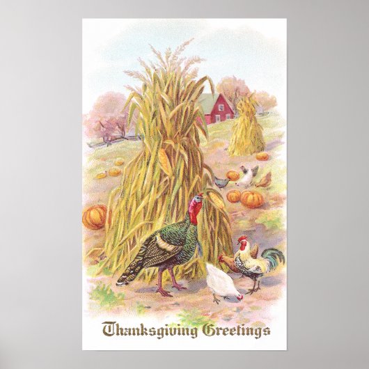 Turkije en kudde van kippen  Thanksgiving Poster (Voorkant)