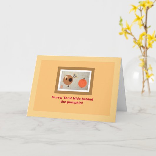 Turkije en pompoen heel erg snel, Tom! Thanksgivin Kaart (Gele Bloem)
