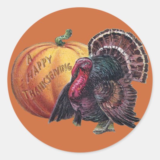 Turkije en Pompoen  Thanksgiving Ronde Sticker (Voorkant)