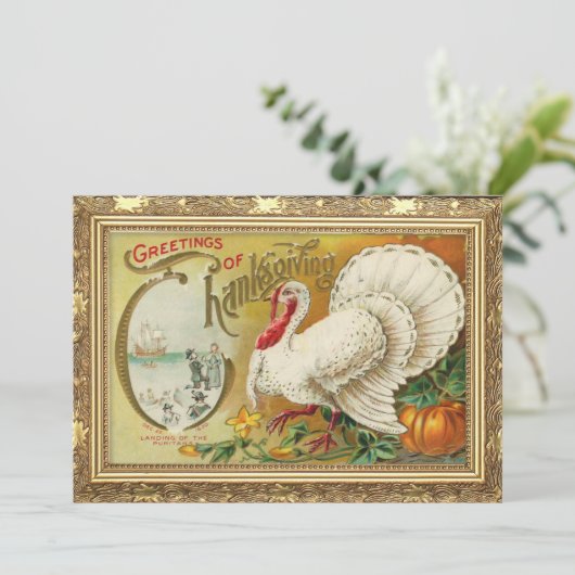  Turkije en Thanksgiving pompoen Feestdagenkaart (Staand voorkant)