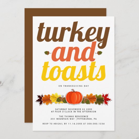 Turkije en Toasts moderne typografie Friendsgiving Kaart (Voorkant / Achterkant)
