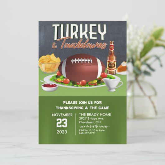 Turkije en Touchdowns Dinner Uitnodiging (Staand voorkant)