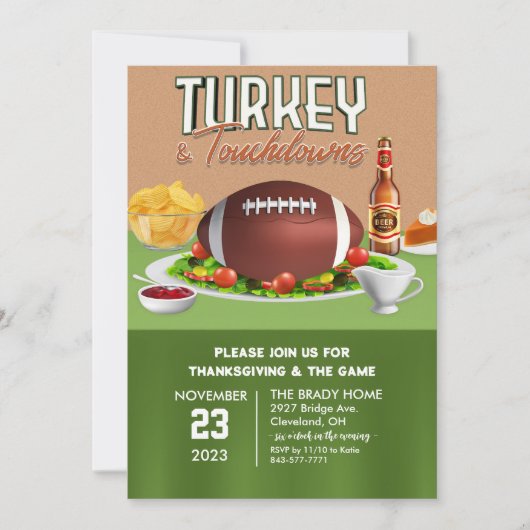 Turkije en Touchdowns Dinner Uitnodiging (Voorkant)