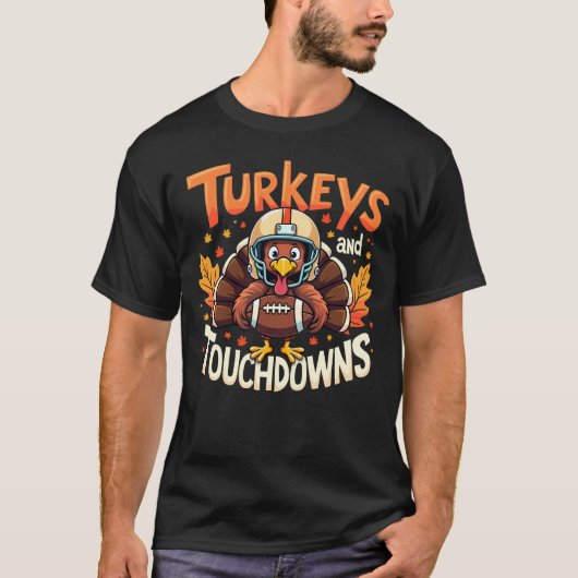 Turkije en Touchdowns Een grappige Thanksgiving ka T-shirt (Voorkant)